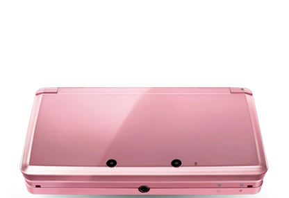 Nintendo 3DS handheld console Pink Pearl, portable gaming system, dual-screen Nintendo device, retro and modern game compatibility top view