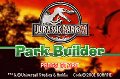 Jurassic Park III Park Builder start menu for Game Boy Advance GBA video game