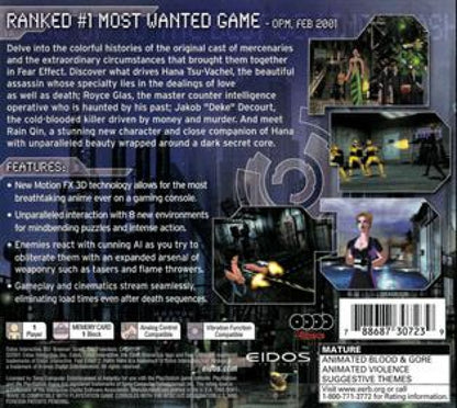 Fear Effect 2: Retro Helix back of case for PlayStation 1 (PS1) retro video game