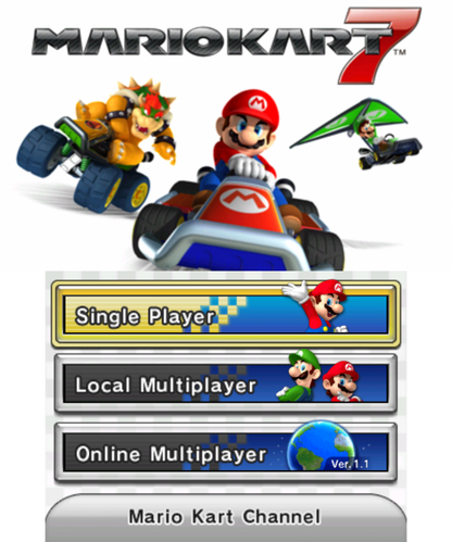 Mario Kart 7 start screen for Nintendo 3DS (3DS) racing video game