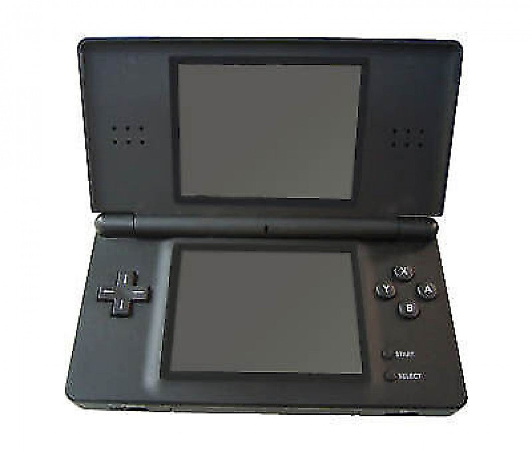 Nintendo DS Lite DSL handheld gaming system in black with dual screens touchscreen functionality and Game Boy Advance compatibility open photo