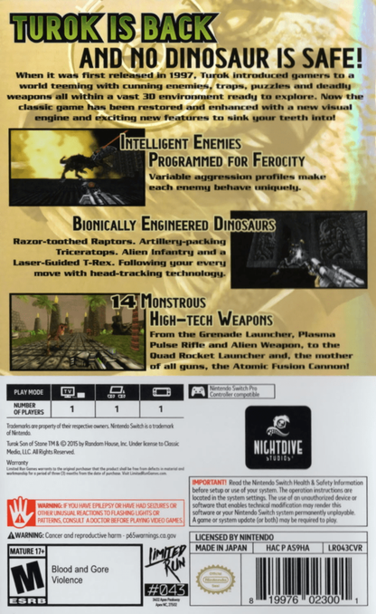 Turok – Nintendo Switch (NS) back of box for video game for NS