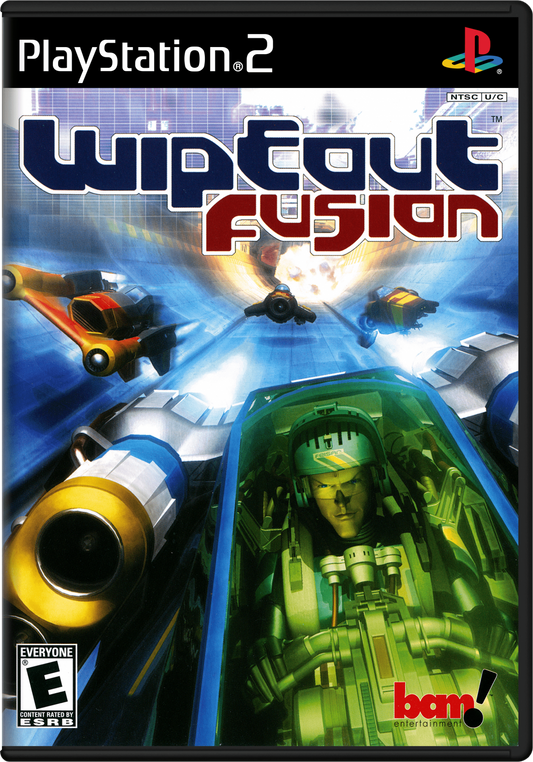 Wipeout Fusion PS2 Sony PlayStation 2 futuristic racing game anti gravity racing hovercraft high speed tracks electronic soundtrack combat racing weapons Psygnosis Studio Liverpool arcade racing PlayStation 2 software video game title cover art