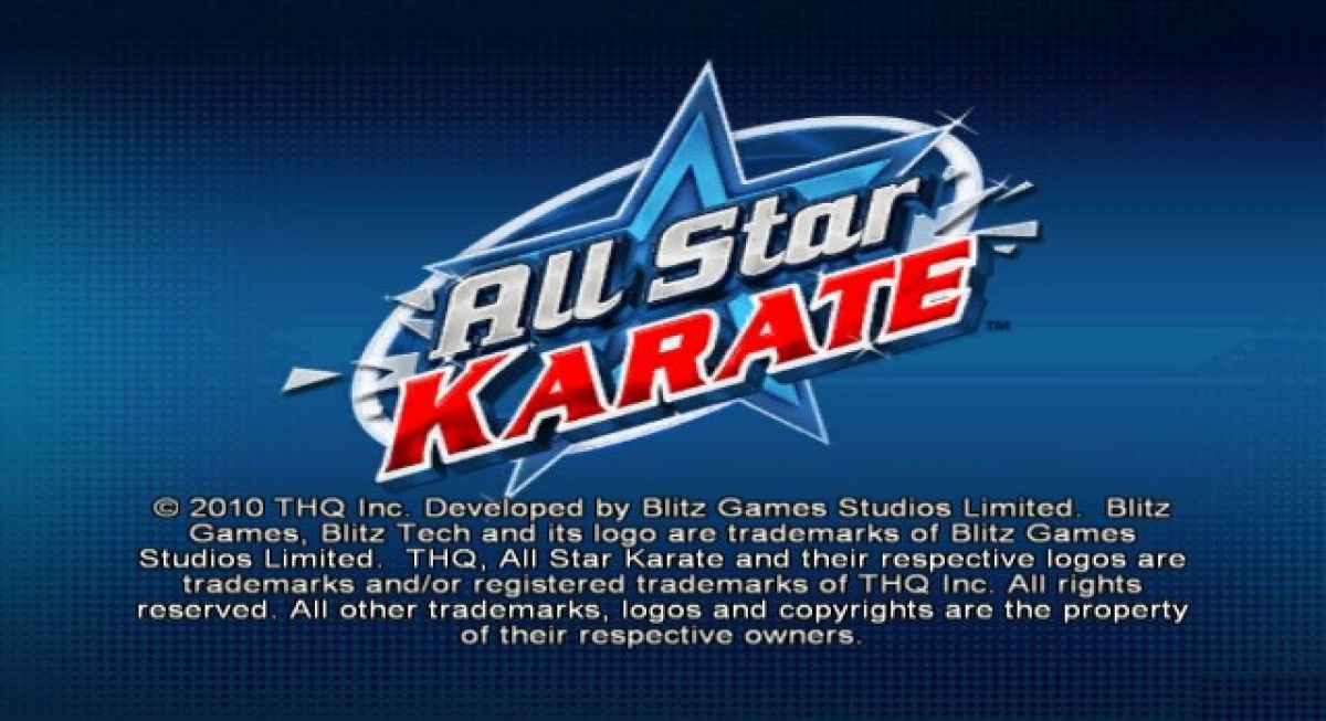 All Star Karate for Nintendo Wii, title screen for a martial arts sports video game with motion controls, karate training, family-friendly combat, and fitness-style gameplay