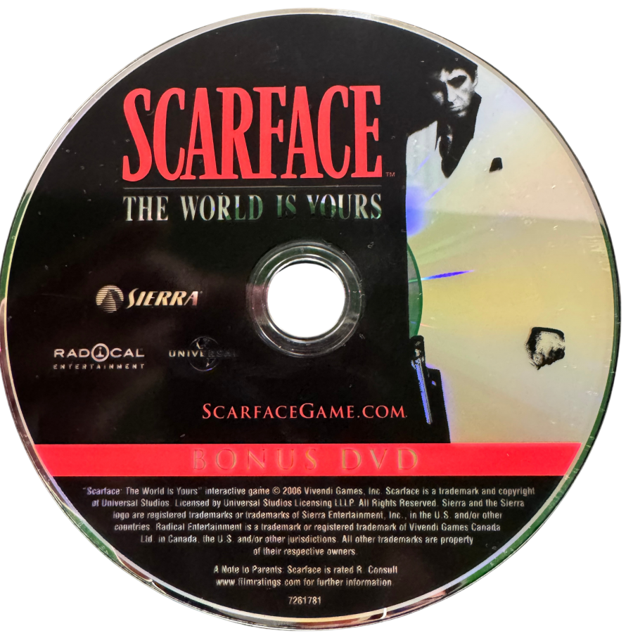 Scarface The World Is Yours Collector's Edition video game collectible featuring Tony Montana open-world crime action gameplay Miami exploration gunfights vehicle driving weapons missions character interactions and special Collector's Edition content collectible gaming appeal bonus disc
