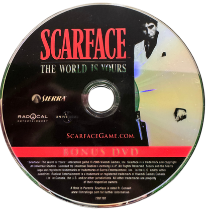 Scarface The World Is Yours Collector's Edition video game collectible featuring Tony Montana open-world crime action gameplay Miami exploration gunfights vehicle driving weapons missions character interactions and special Collector's Edition content collectible gaming appeal bonus disc