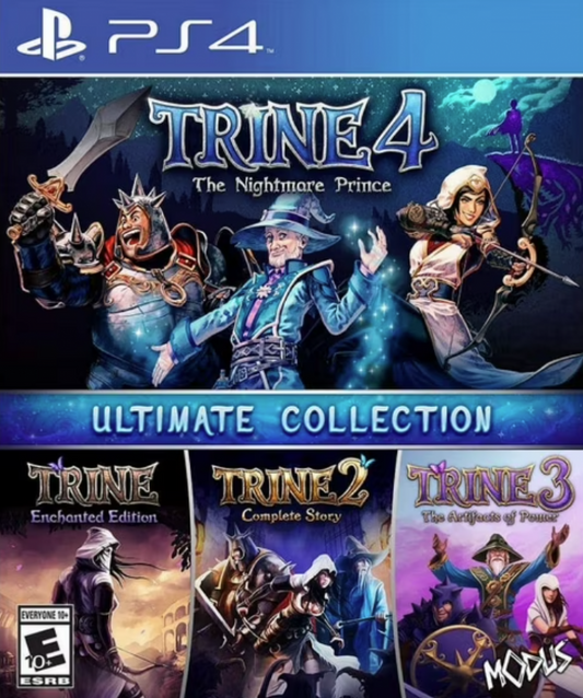 Trine: Ultimate Collection – PlayStation 4 (PS4) video game cover image, fantasy puzzle-platformer adventure game.