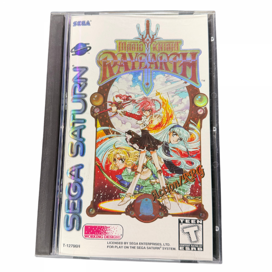 Magic Knight Rayearth Sega Saturn action RPG anime based fantasy adventure CLAMP storyline real time combat exploration magic attacks Working Designs localization colorful Japanese RPG retro gaming Sega Saturn software video game title cover art