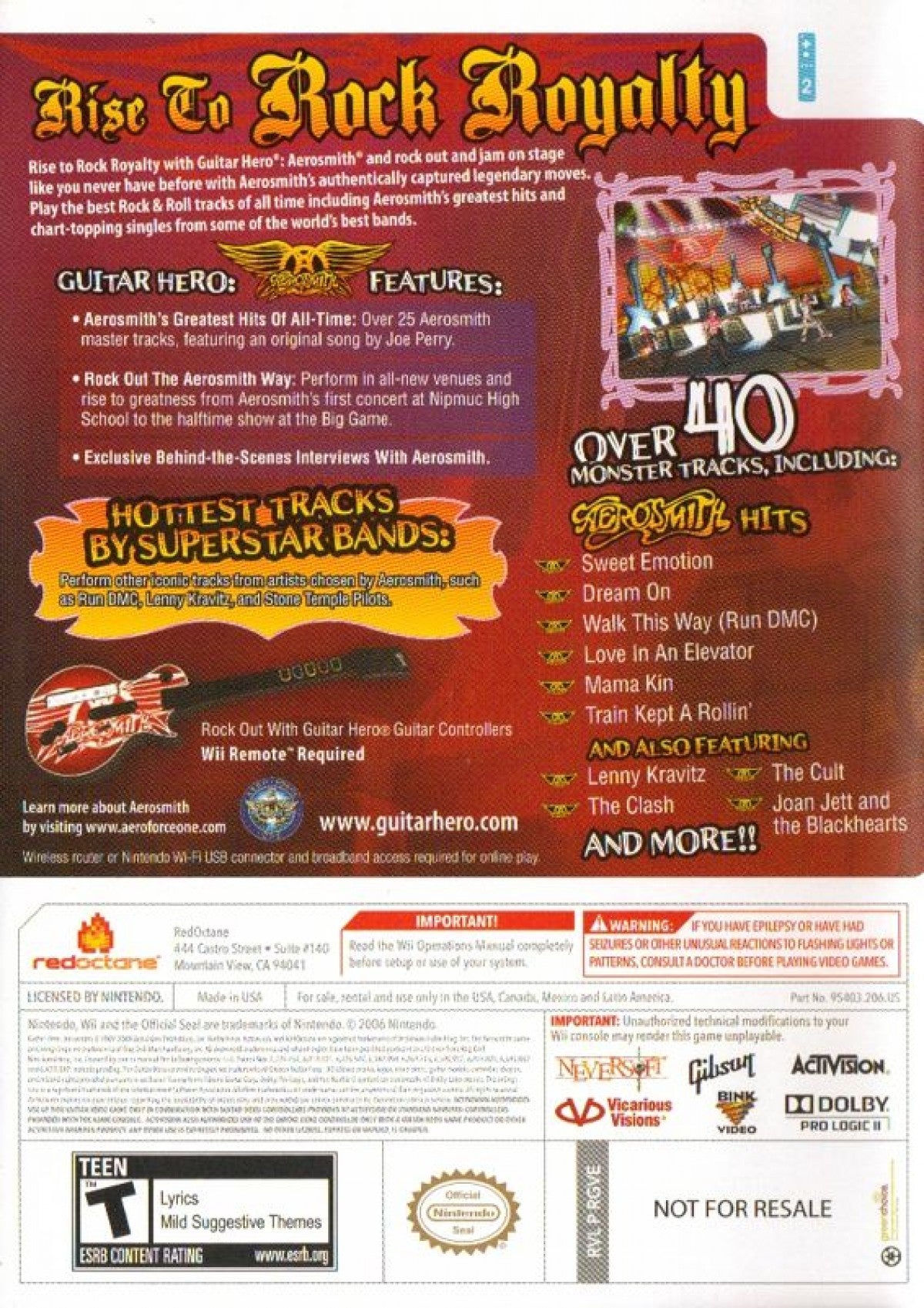 Guitar Hero: Aerosmith back cover art for Nintendo Wii (Wii) video game