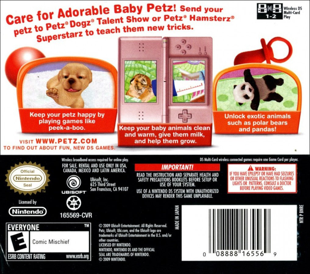 Petz: Nursery back of case for Nintendo DS (DS) baby care simulation video game