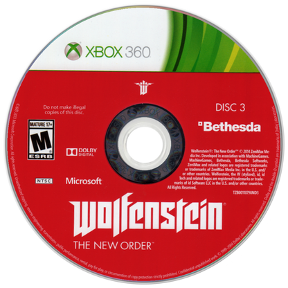 Retro Wolfenstein The New Order Xbox 360 inspired design featuring alternate history first person shooter aesthetic vintage HD era resistance warfare Nazi occupied dystopia intense gunplay cinematic action stealth shooter atmosphere nostalgic Bethesda FPS presentation disc 3