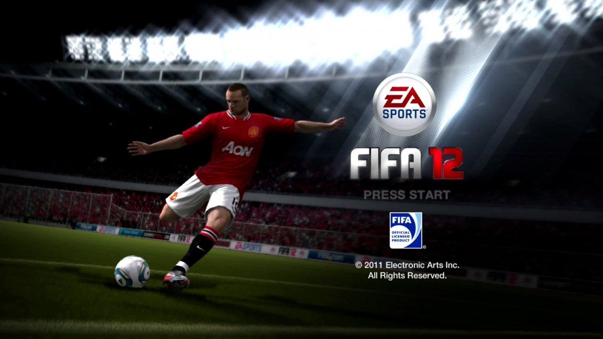 FIFA Soccer 12 start screen for Xbox 360 (X360) sports soccer video game
