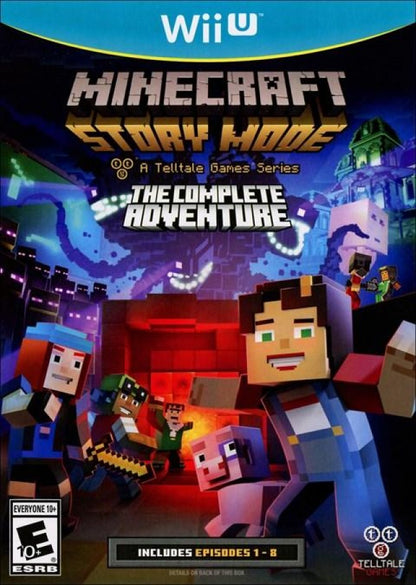 Minecraft Story Mode Complete Adventure Nintendo Wii U episodic adventure game with Telltale's choice driven narrative, all episodes included on disc, featuring Jesse and their friends in the Minecraft universe cover art