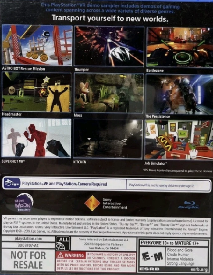 PlayStation VR Demo Disc 3 – PlayStation 4 (PS4) video game back of case, virtual reality demo compilation