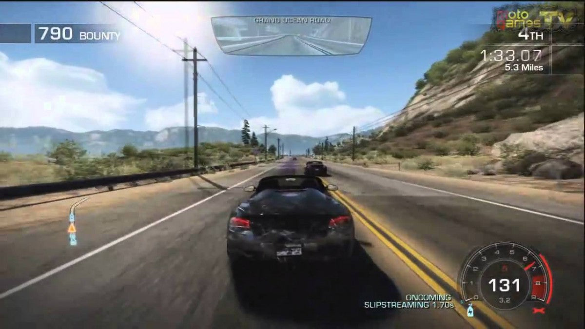 Need for Speed Hot Pursuit Xbox 360 video game, arcade racing action, high-speed police chases, multiplayer and online gameplay, console title gameplay screenshot