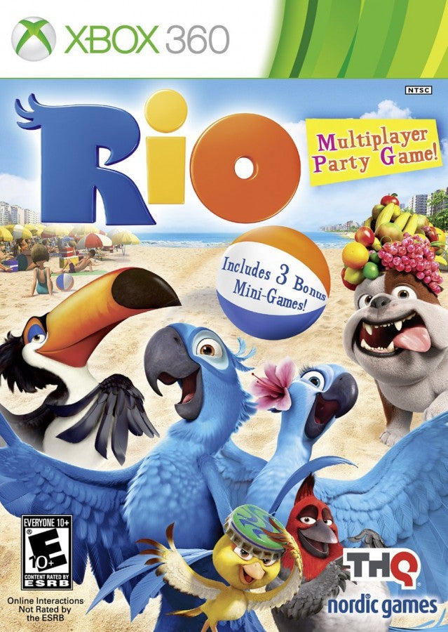 Rio Xbox 360 party and rhythm game based on the animated movie Rio featuring Blu and friends with motion controlled mini games carnival themed challenges multiplayer party modes and family friendly gameplay cover
