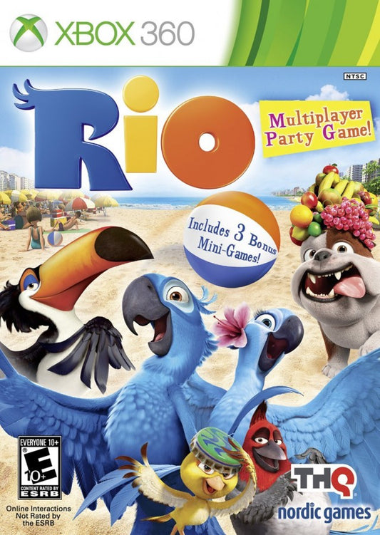 Rio Xbox 360 party and rhythm game based on the animated movie Rio featuring Blu and friends with motion controlled mini games carnival themed challenges multiplayer party modes and family friendly gameplay cover