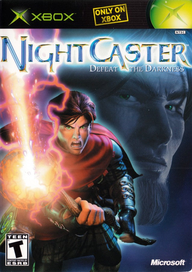 Nightcaster Defeat the Darkness Xbox game featuring action RPG gameplay, spellcasting combat, and dark fantasy dungeon exploration cover art