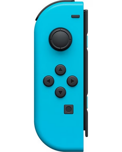 Joy-Con Neon Blue Official Left Only controller featuring wireless motion controls, HD rumble, and Nintendo Switch compatibility front face