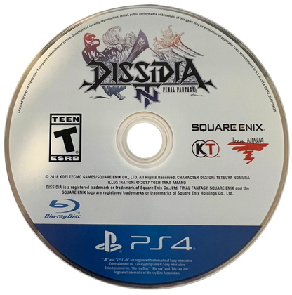 Dissidia Final Fantasy NT Steelbook Edition for PlayStation 4, disc for a fighting action video game with team-based battles, Final Fantasy characters, arena combat, and competitive multiplayer gameplay