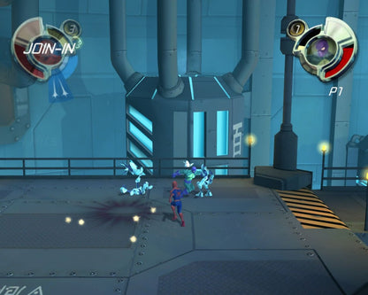 Retro Spider Man Friend or Foe Wii inspired design featuring comic book action adventure gameplay aesthetic superhero team battles colorful stylized villains cooperative beat em up combat Marvel universe nostalgia Nintendo Wii presentation gameplay 