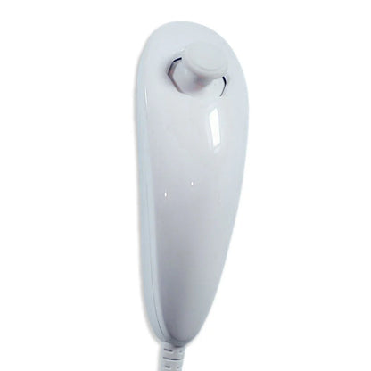Top view of white Nintendo Wii Nunchuk showing joystick and buttons