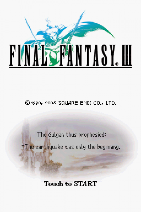 Final Fantasy III title screen for Nintendo DS (DS) RPG adventure video game