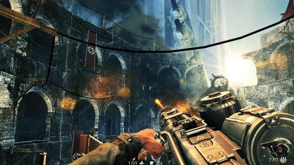 Retro Wolfenstein The New Order Xbox 360 inspired design featuring alternate history first person shooter aesthetic vintage HD era resistance warfare Nazi occupied dystopia intense gunplay cinematic action stealth shooter atmosphere nostalgic Bethesda FPS presentation gameplay 