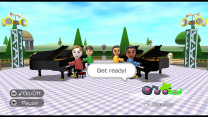 Wii Music gameplay for Nintendo Wii (Wii) featuring motion‑controlled music creation with virtual instruments, jam sessions, and playful performance modes.