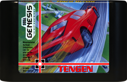 Hard Drivin Sega Genesis video game featuring early 3D racing simulation gameplay stunt tracks arcade style driving challenges and classic 16 bit Sega console retro racing title cartridge 