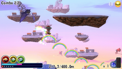 Rainbow Islands Evolution PSP inspired design featuring colorful fantasy platform adventure aesthetic classic arcade inspired gameplay magical rainbow powers whimsical worlds charming characters vibrant retro action handheld gaming presentation gameplay 