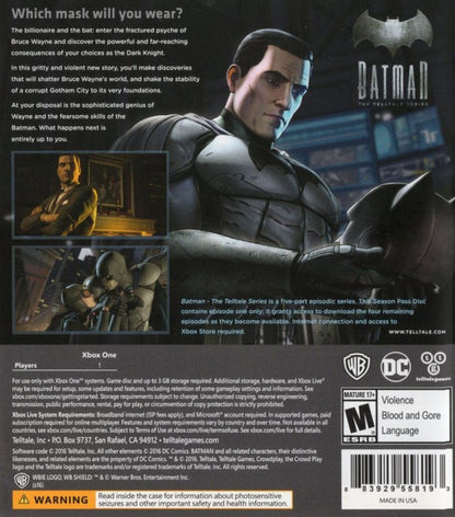 Batman: The Telltale Series – Xbox One (XONE) back of case for episodic action-adventure game