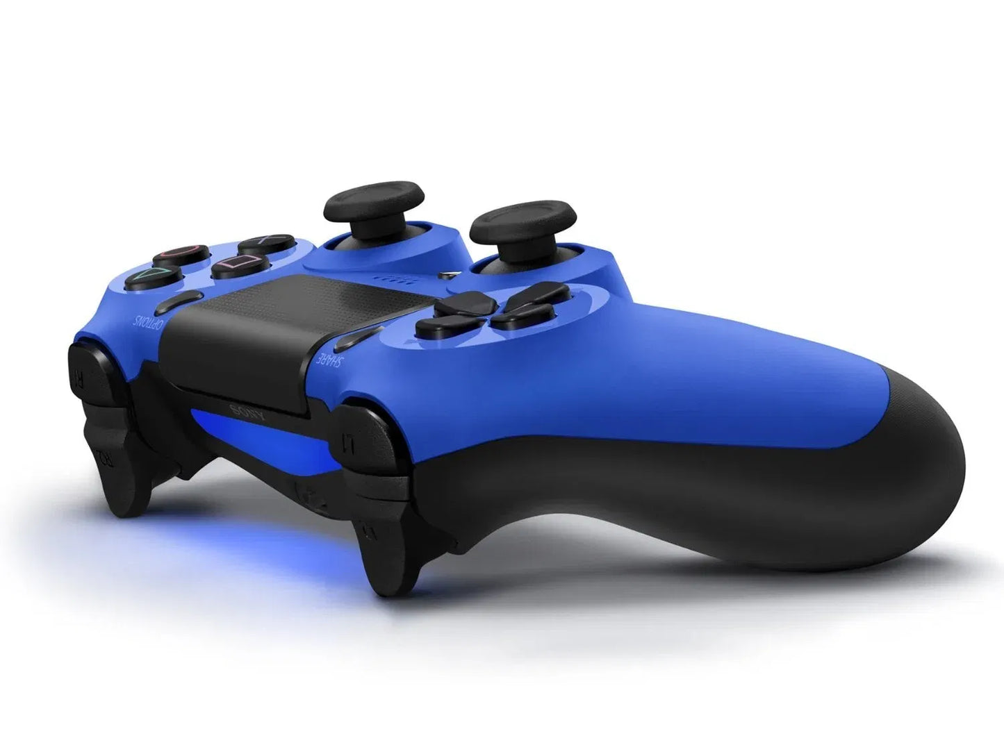 DualShock 4 wireless controller in blue featuring classic PlayStation button layout and responsive analog controls