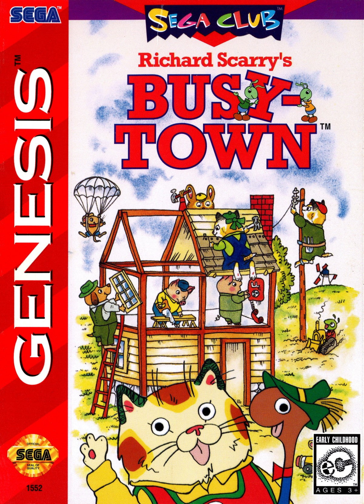 Richard Scarrys BusyTown retro Sega Genesis video game featuring educational gameplay, cartoon adventure action, family friendly activities and classic Genesis entertainment - cover art