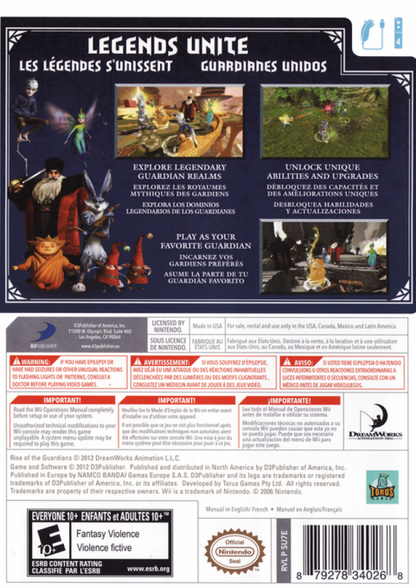 Rise of the Guardians – Nintendo Wii (Wii) action-adventure fantasy family video game back of case