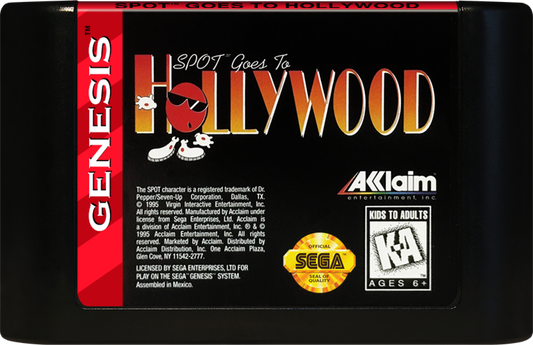 Spot Goes to Hollywood Sega Genesis GEN for retro video game enthusiasts featuring isometric action adventure gameplay colorful movie themed levels puzzle solving platforming challenges quirky mascot action cooperative fun and collectible gaming appeal cartridge