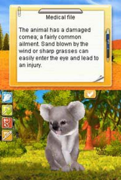 Paws & Claws Pet Vet Australian Adventures Nintendo DS video game, animal care simulation, veterinary adventure gameplay, family-friendly handheld console title gameplay screenshot