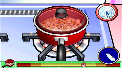 Cooking Mama Cook Off game for the Nintendo Wii featuring motion controlled cooking mini games using the Wii Remote with a variety of recipes step by step tasks and multiplayer modes in a colorful family friendly kitchen setting gameplay