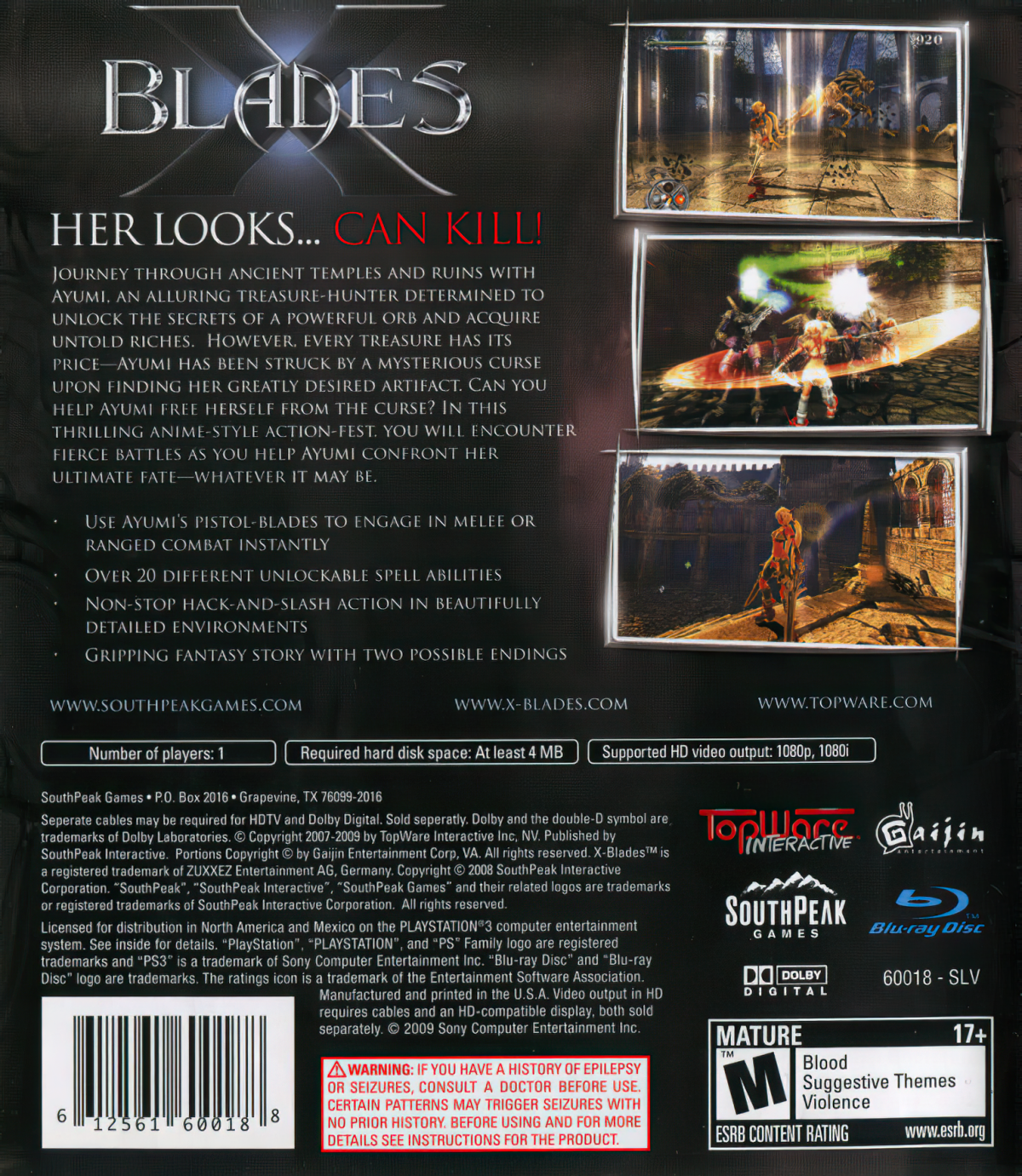 X-Blades for PlayStation 3 with anime-style hack-and-slash action theme back cover