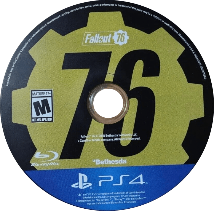 Fallout 76 disc cover art for PlayStation 4 video game.