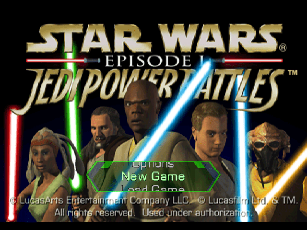 Star Wars Episode I Jedi Power Battles PlayStation 1 arcade action fighting game playable Jedi characters light saber combat title screen