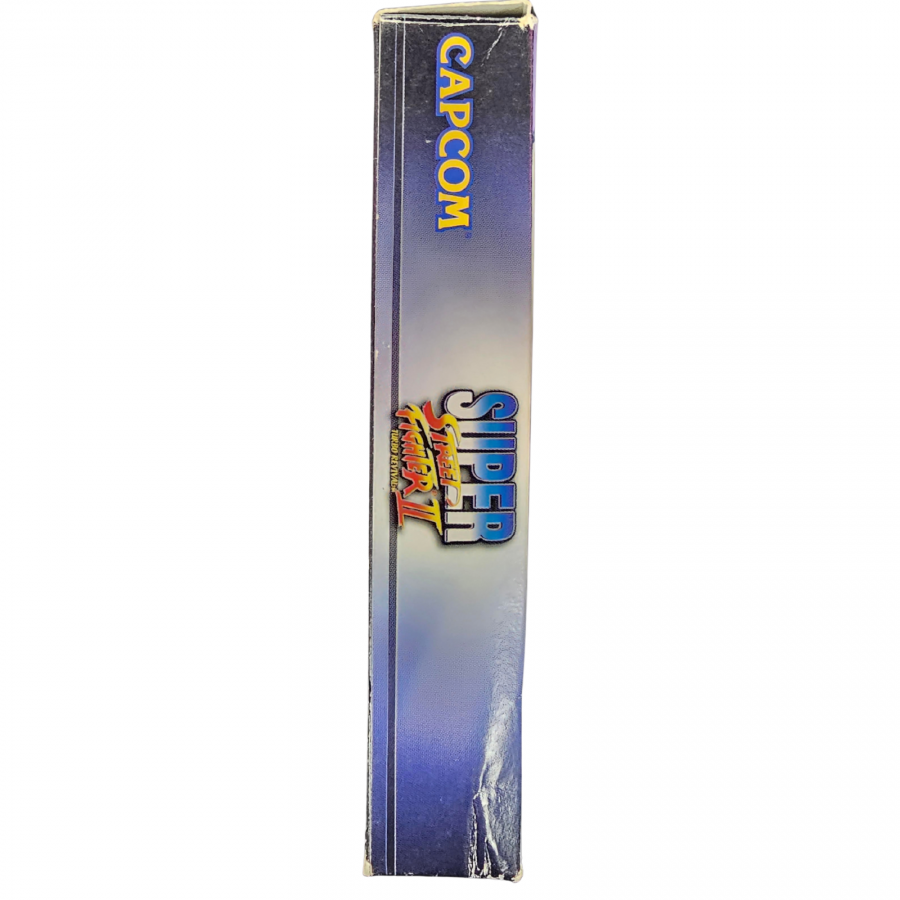 Super Street Fighter II Game Boy Advance GBA video game Complete In Box CIB featuring classic fighting gameplay iconic Street Fighter characters special moves combo attacks competitive battles arcade style action and classic handheld Nintendo gameplay retro video game collection collectible gaming appeal left side