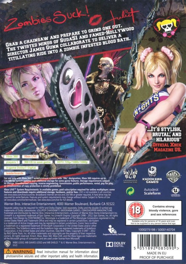 Lollipop Chainsaw – Xbox 360 (X360) back Cover art for this xbox 360 game.