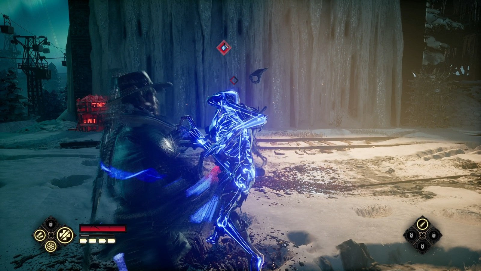 Evil West PlayStation 5 third-person action vampire hunting supernatural Wild West setting brutal combat gadgets co-op mode Focus Entertainment gameplay screenshot