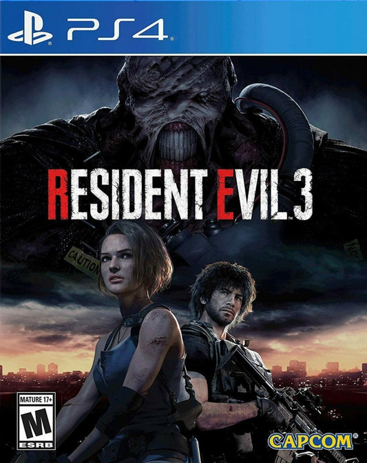 Resident Evil 3 PS4 game featuring intense survival horror gameplay, fast-paced action, and a cinematic retelling of the Raccoon City outbreak main cover