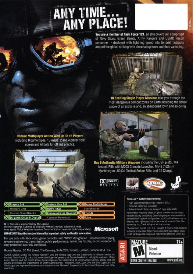 Combat Task Force 121 back cover art for Xbox (XBOX) video game
