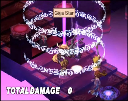 Disgaea 2 Cursed Memories game for the PlayStation 2 featuring tactical RPG gameplay with grid based battles deep character leveling humorous storylines and over the top mechanics set in the Netherworld gameplay