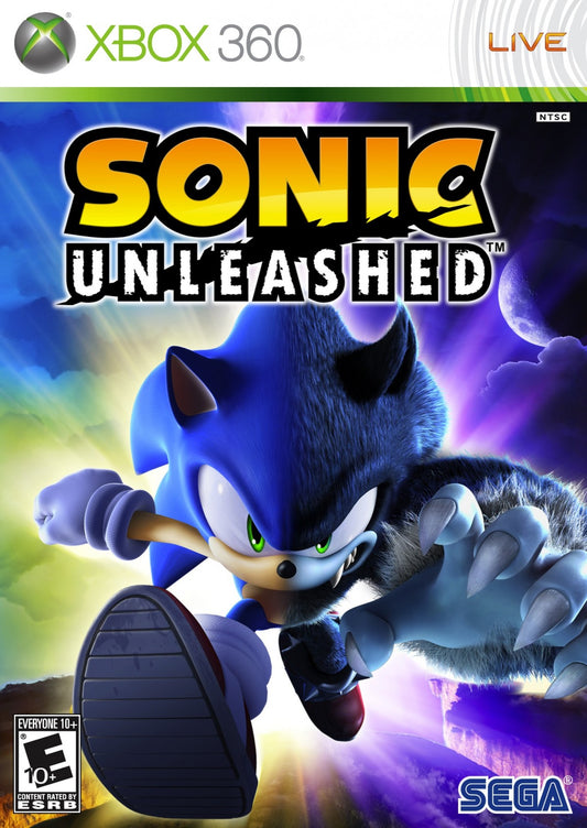 Sonic Unleashed Xbox 360 for retro video game enthusiasts featuring high speed platforming gameplay fast paced action colorful world exploration day and night gameplay mechanics challenging levels iconic Sonic the Hedgehog adventure and collectible gaming appeal front cover 