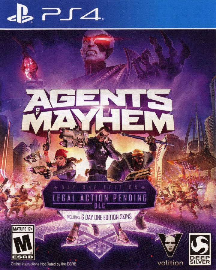 Agents of Mayhem PlayStation 4 PS4 video game featuring open world action gameplay elite agents combat missions weapon abilities explosive battles character switching enemy encounters futuristic city environments and classic PlayStation 4 gameplay retro video game collection collectible gaming appeal front cover art