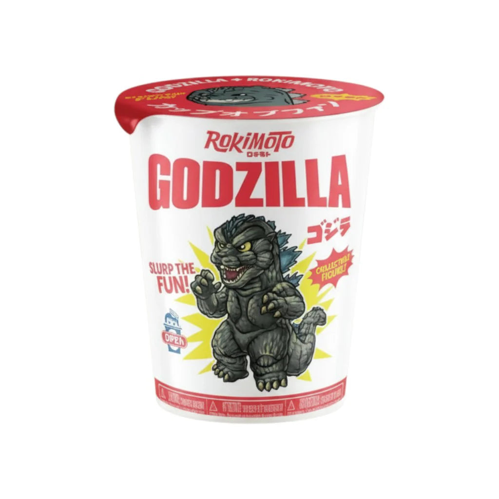 Godzilla Ramen Cup Figures Blind Box inspired design featuring collectible kaiju character mystery box aesthetic miniature monster figures themed around ramen cup scenes detailed display collectibles surprise assortment Japanese pop culture presentation cup